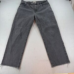 Madewell Perfect Vintage Straight Jeans Womens 32 Faded Black Raw Hem
